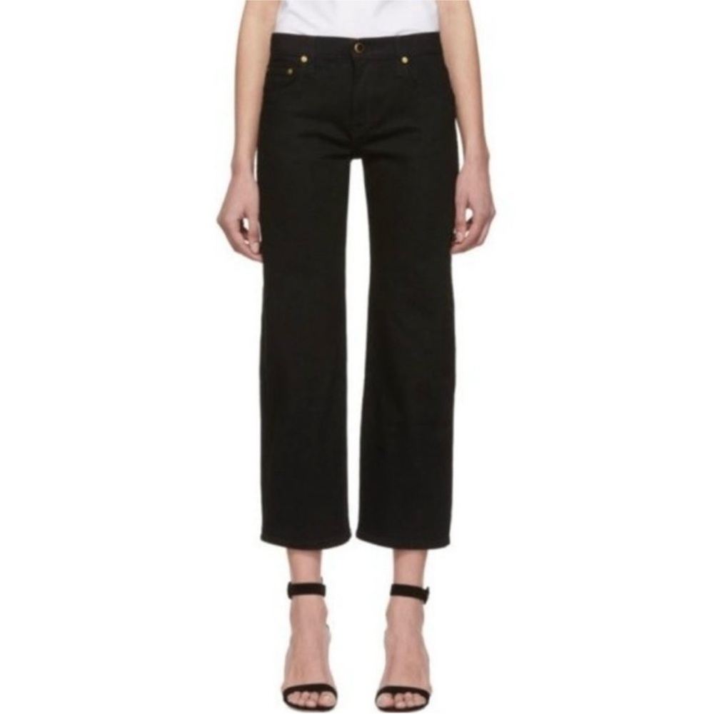 KHAITE Wendell Wide Led Mid Rise Black Ankle Cropped Jeans